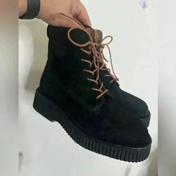 Rag And Bone Sloane Black Suede Ankle Boot Cord Laces Size 38 - Picture 1 of 5